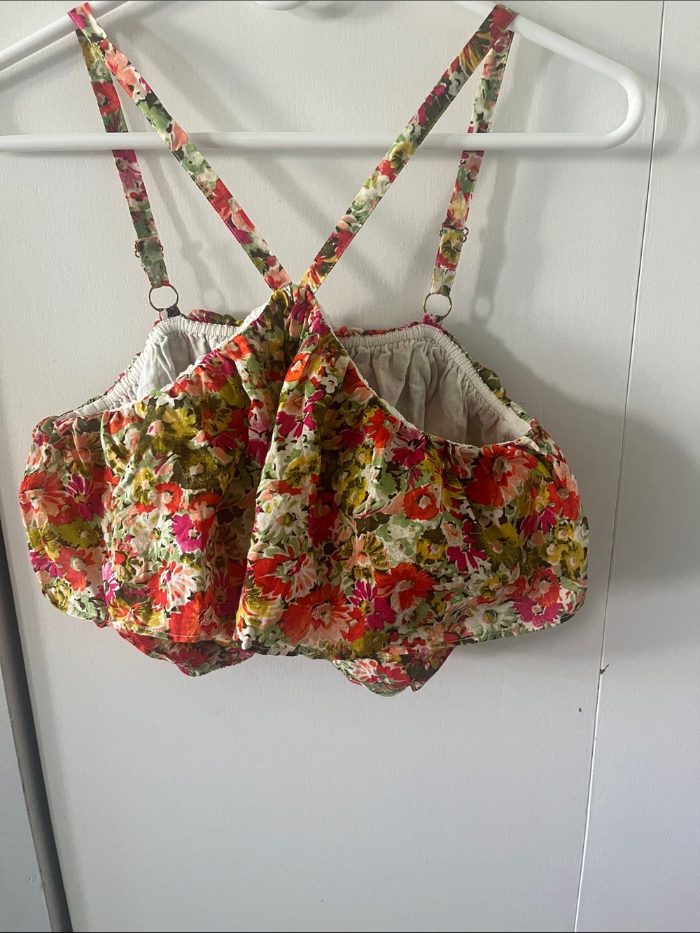 J. Crew Floral Cropped Tank Top in Green, Pink, Orange